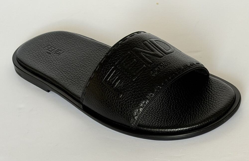 Fendi Roma Logo Leather Slide Sandals Black 11 US (10 Fendi) IT 7X1753 NIB $770